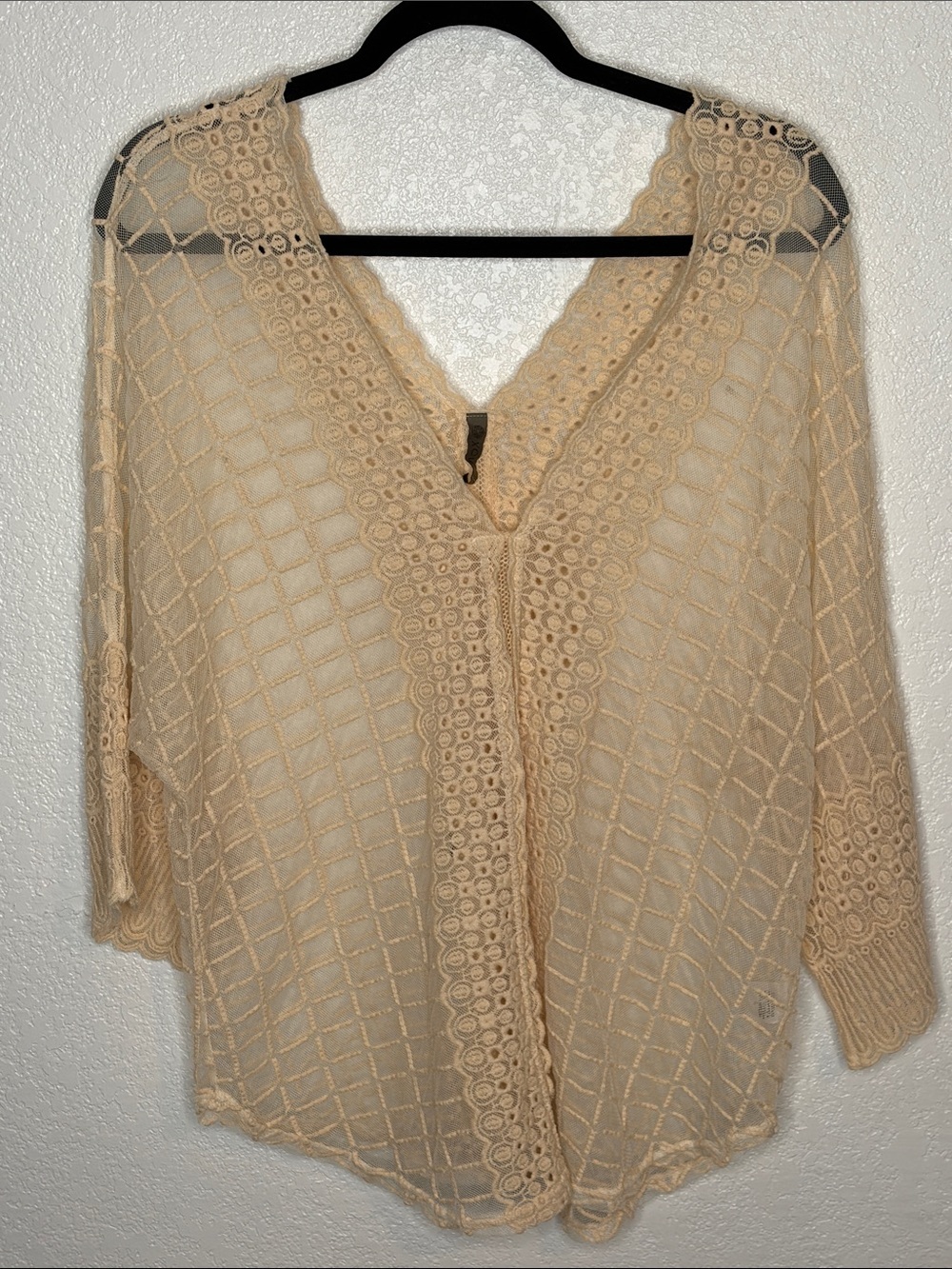 XCVI Cream Boho Crochet Mesh Tunic Top Size Large